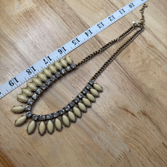 J. Crew Gold Statement Necklace With Cream Enamel & Clear Crystal Accents 15-18" - Picture 5 of 8